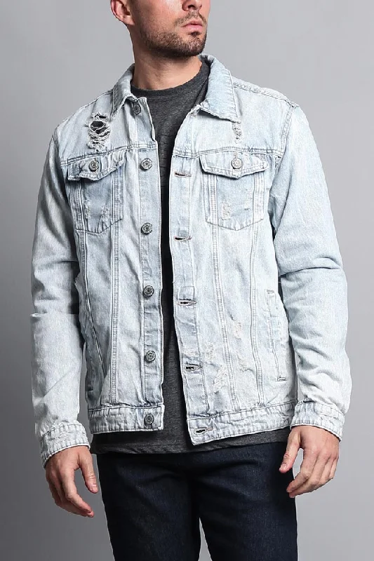 Premium Distressed Denim Jacket Insulated Jacket Fitted Jacket Loose Jacket