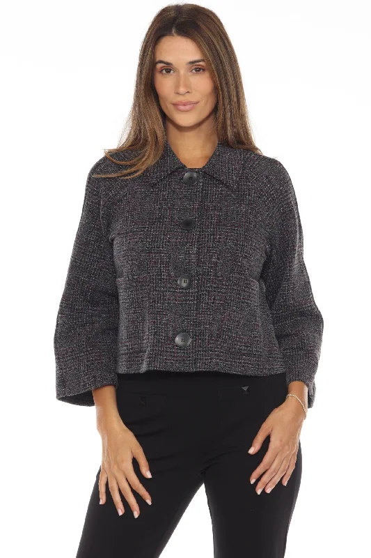 Joseph Ribkoff Black/Multi Plaid Jacquard Knit Boxy Jacket 243241 Zippered Front Buttoned Front Snap Front Joseph Ribkoff Black/Multi Plaid Jacquard Knit Boxy Jacket 243241 Zippered Front Buttoned Front Snap Front