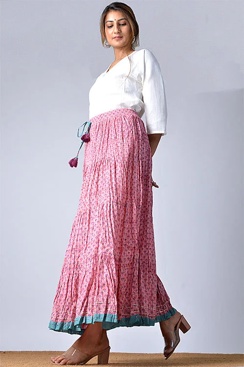 Dharan "Dazzle Skirt" Pink Block Printed Skirt belted skirt waist