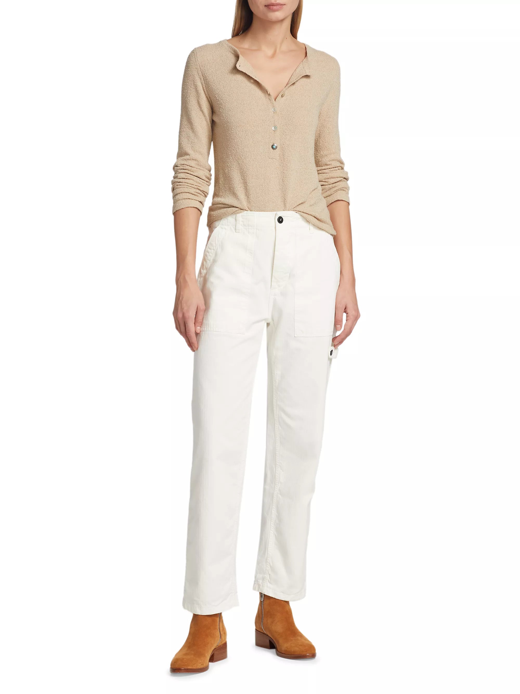 Jerry Fatigue Pants - White Slim Fit Casual Pants