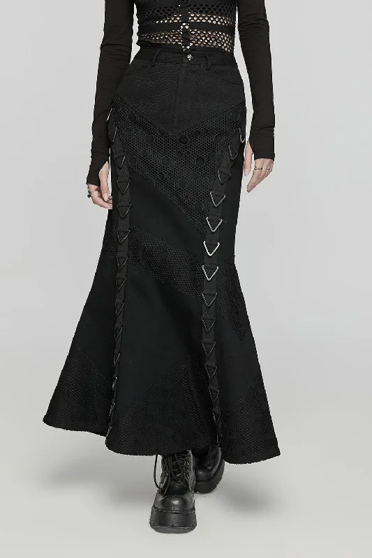 Trad Goth Fishnet Maxi Skirt ruffled skirt detail