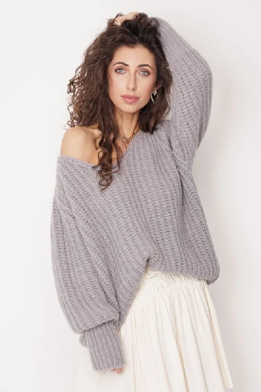 Nusa Alpaca Sweater Grey Seamless Knitted Crochet