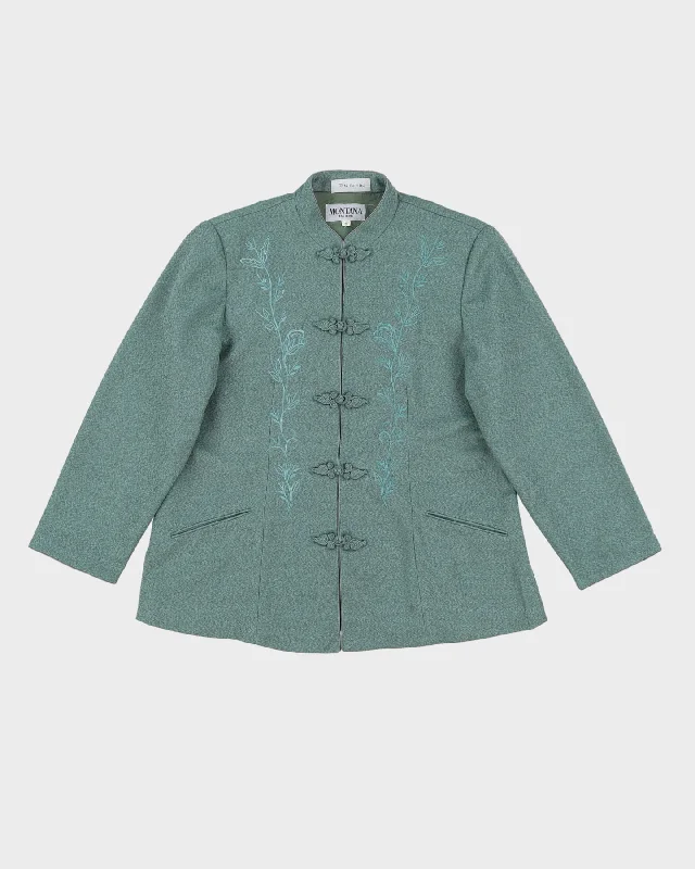 Green Embroidered Cheongsam Style Jacket - S Wool Fabric Cashmere Fabric Tweed Fabric Green Embroidered Cheongsam Style Jacket - S Wool Fabric Cashmere Fabric Tweed Fabric