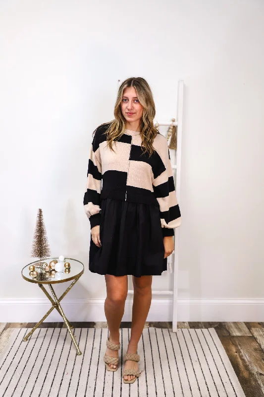 Striped Sweater Top Dress Ribbed Striped Patterned