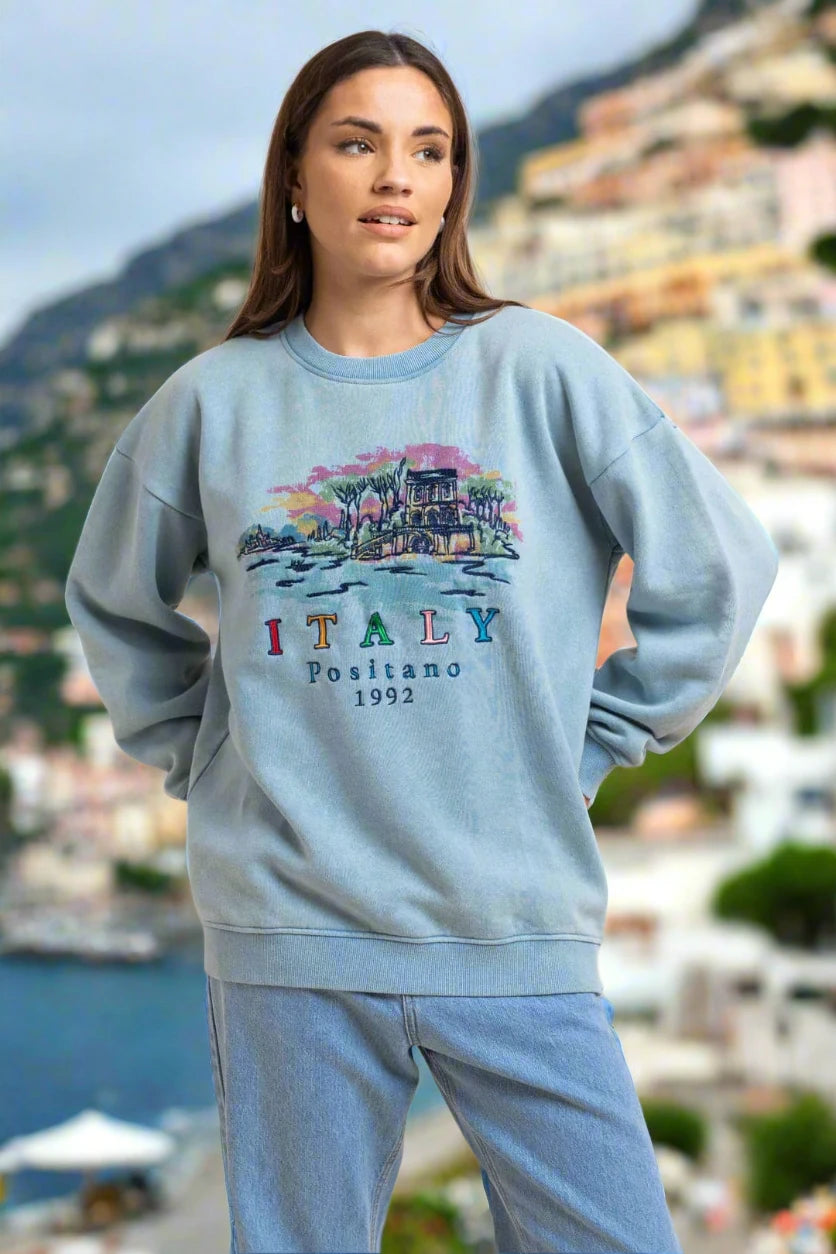 Daisy Street Positano Italy Embroidered Sweater Graphic Sweater Embroidered Appliqued