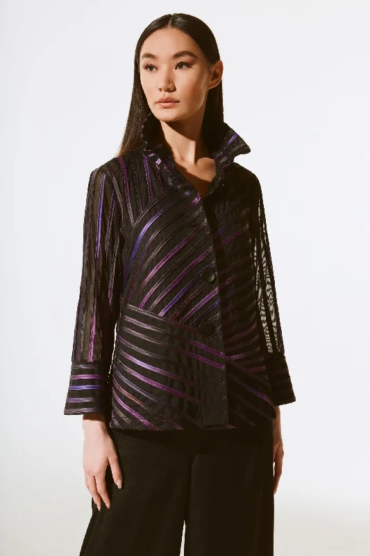 Joseph Ribkoff Black/Multi Striped Satin Mesh Bell Sleeve Jacket 243777 Wool Fabric Cashmere Fabric Tweed Fabric Joseph Ribkoff Black/Multi Striped Satin Mesh Bell Sleeve Jacket 243777 Wool Fabric Cashmere Fabric Tweed Fabric