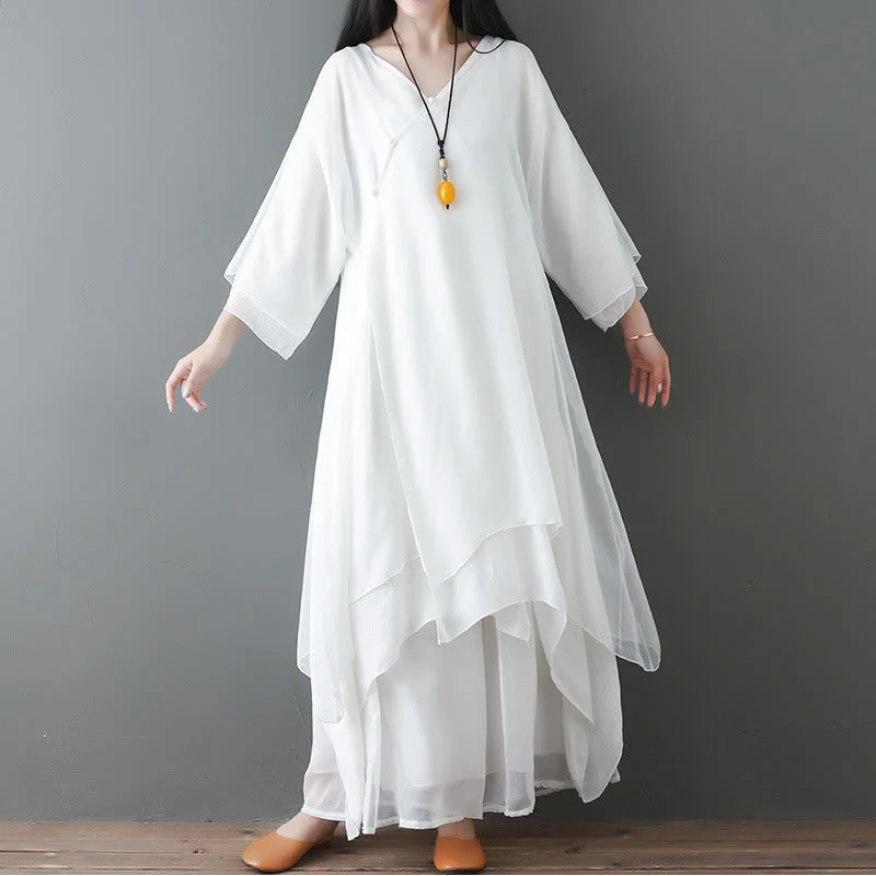 Buddha Stones V-Neck Midi Tunic Dress Wide Leg Pants Meditation Zen Practice Dance Clothing Cozy Lounge Pants Buddha Stones V-Neck Midi Tunic Dress Wide Leg Pants Meditation Zen Practice Dance Clothing Cozy Lounge Pants