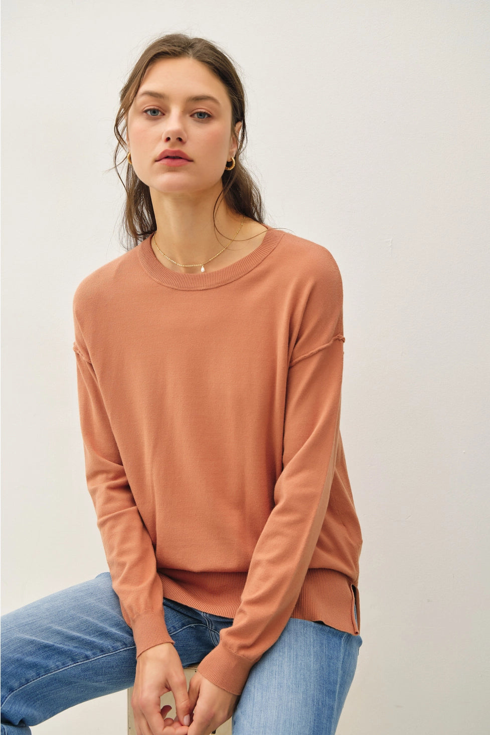 Relaxed Basic Sweater Front Pockets Side Pockets Patch Pockets