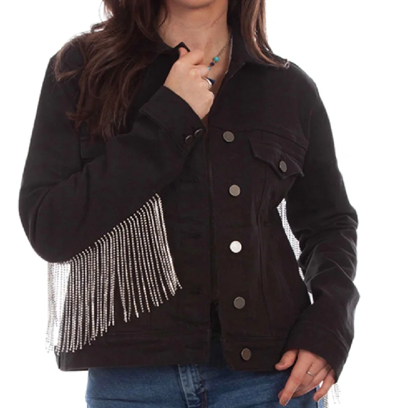 Scully Denim Jacket with Rhinestone Fringe. Rayon Fabric Velvet Fabric Corduroy Fabric Scully Denim Jacket with Rhinestone Fringe. Rayon Fabric Velvet Fabric Corduroy Fabric