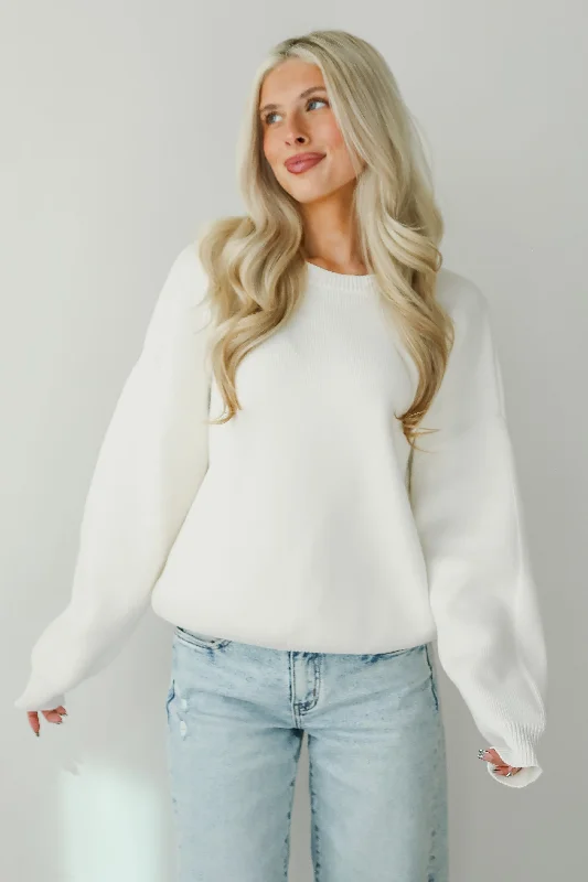 FINAL SALE - Snowy Escape Ivory Oversized Sweater Fitted Slim Tailored