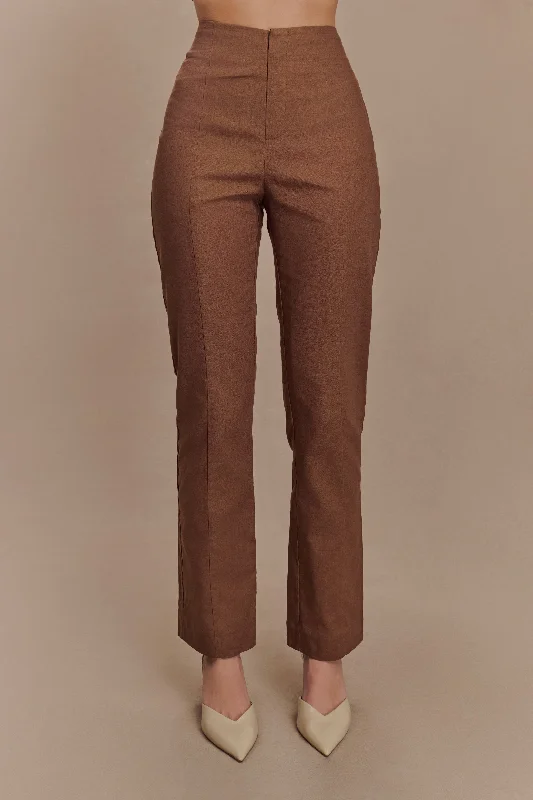 Dora Linen Straight Leg Pant - Cacao Brown Chic Faux Leather Pants