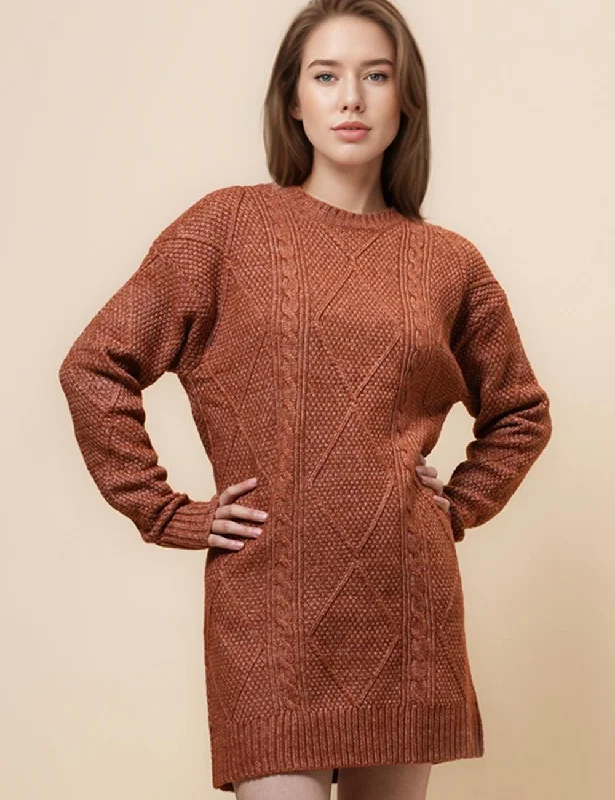 Ladies Solid Color Cable Knit Sweater Mini Dress SKT4955 Welt Pockets Slit Pockets Flap Pockets Ladies Solid Color Cable Knit Sweater Mini Dress SKT4955 Welt Pockets Slit Pockets Flap Pockets