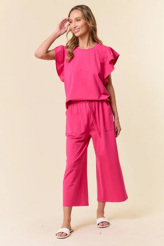 ShortSleeve Top and Pant Set Fashionable Button-Up Pants
