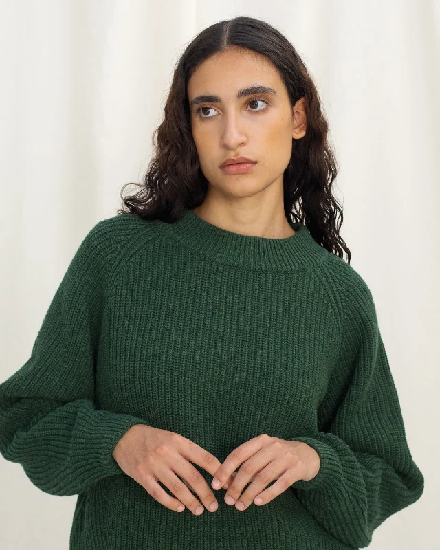 Cropped Knit Sweater Wool-Blend Green Stretchy Elastic Breathable