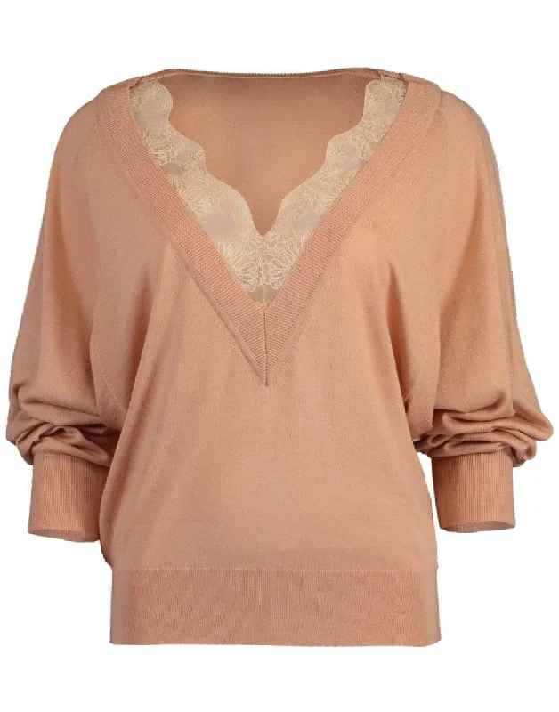 Milky Pink Lace Trim Sweater Satin Fabric Silk Fabric Chiffon Fabric