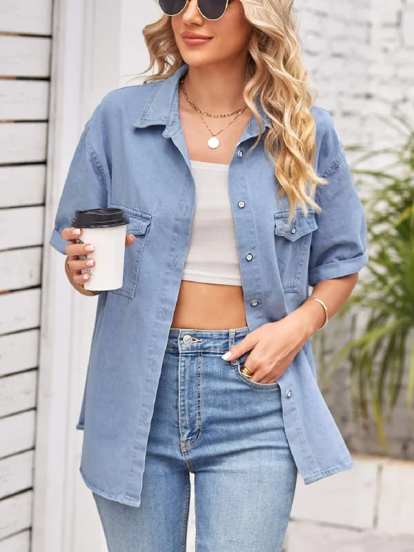 Collared Neck Short Sleeve Denim Jacket One-Shoulder Jacket Off-the-Shoulder Jacket Asymmetrical Jacket Collared Neck Short Sleeve Denim Jacket One-Shoulder Jacket Off-the-Shoulder Jacket Asymmetrical Jacket