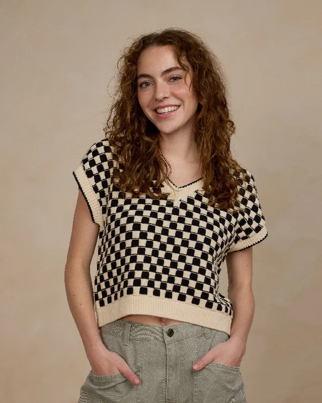 Women's Sweater Vest | Check Cotton Fabric Linen Fabric Terry Fabric