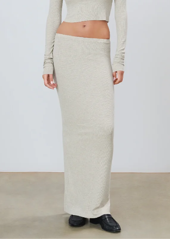 Éterne Emma Skirt in Heather Oatmeal silk skirt lustrous