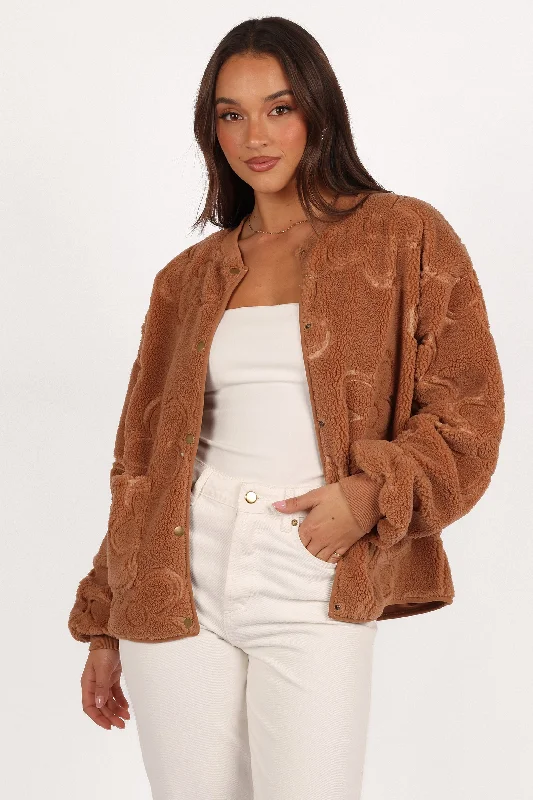 Lasky Flower Pattern Button Down Jacket - Camel Insulated Jacket Fitted Jacket Loose Jacket Lasky Flower Pattern Button Down Jacket - Camel Insulated Jacket Fitted Jacket Loose Jacket
