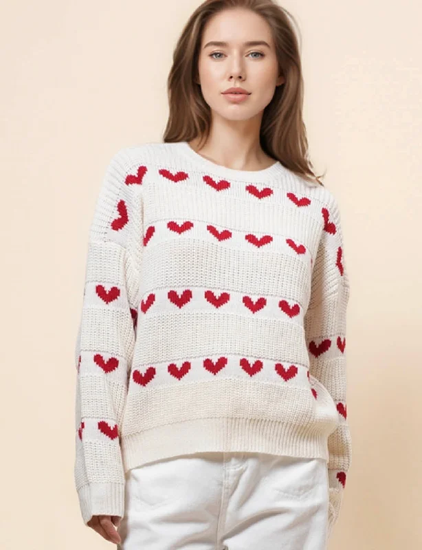 Ladies Valentine Mid Neck Red Heart Sweater SKT41055 Silk Blend Satin Velvet