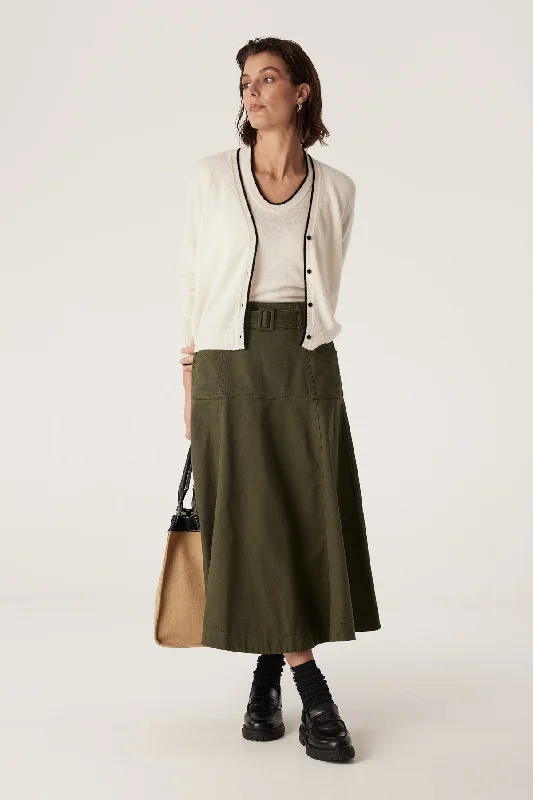 Eadie Drill Skirt - Khaki boho skirt vibe