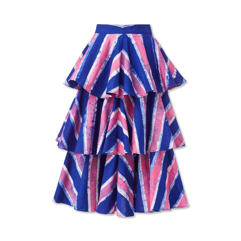 Hand-Batik Cotton Tiered Ruffle Midi Skirt leather skirt durable