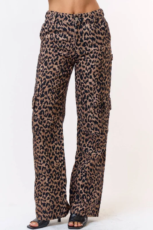 Leopard  Print Cargo  Pants Elegant Palazzo Trousers