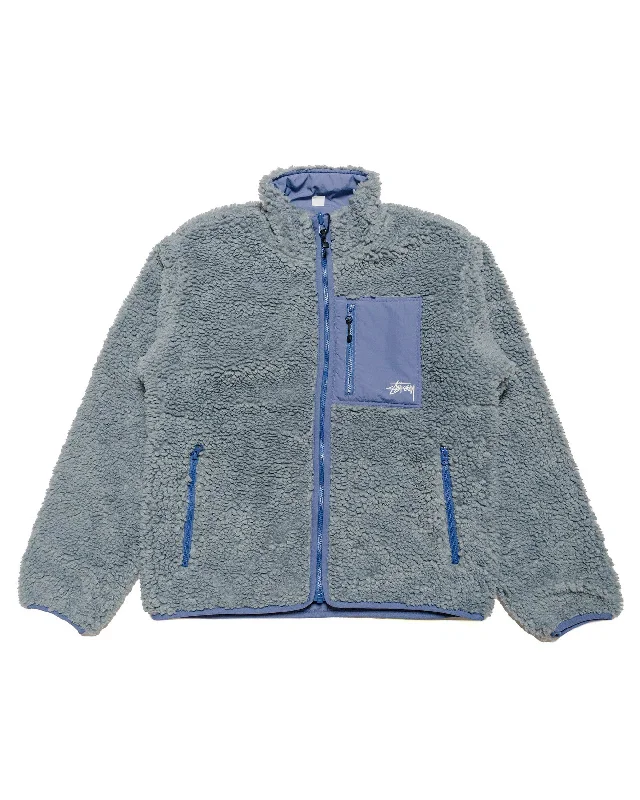 Stüssy Sherpa Reversible Jacket Blue Stone Knit Fabric Woven Fabric Fleece Fabric