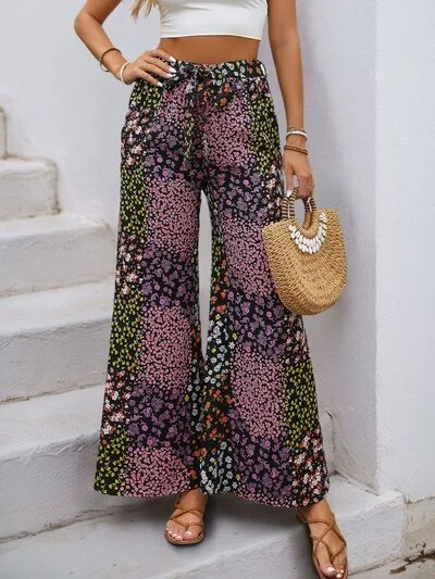 Floral High Rise Wide Leg Pants Elegant Palazzo Trousers
