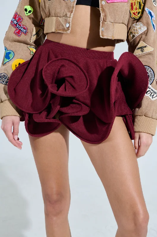 UPSIDE DOWN WAVY MINI SKIRT IN BURGUDY velvet skirt rich