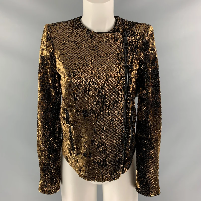 RACHEL ZOE Size XS Copper Polyester & Spandex Sequined Jacket (Outdoor) Cotton Jacket Linen Jacket Terry Jacket RACHEL ZOE Size XS Copper Polyester & Spandex Sequined Jacket (Outdoor) Cotton Jacket Linen Jacket Terry Jacket