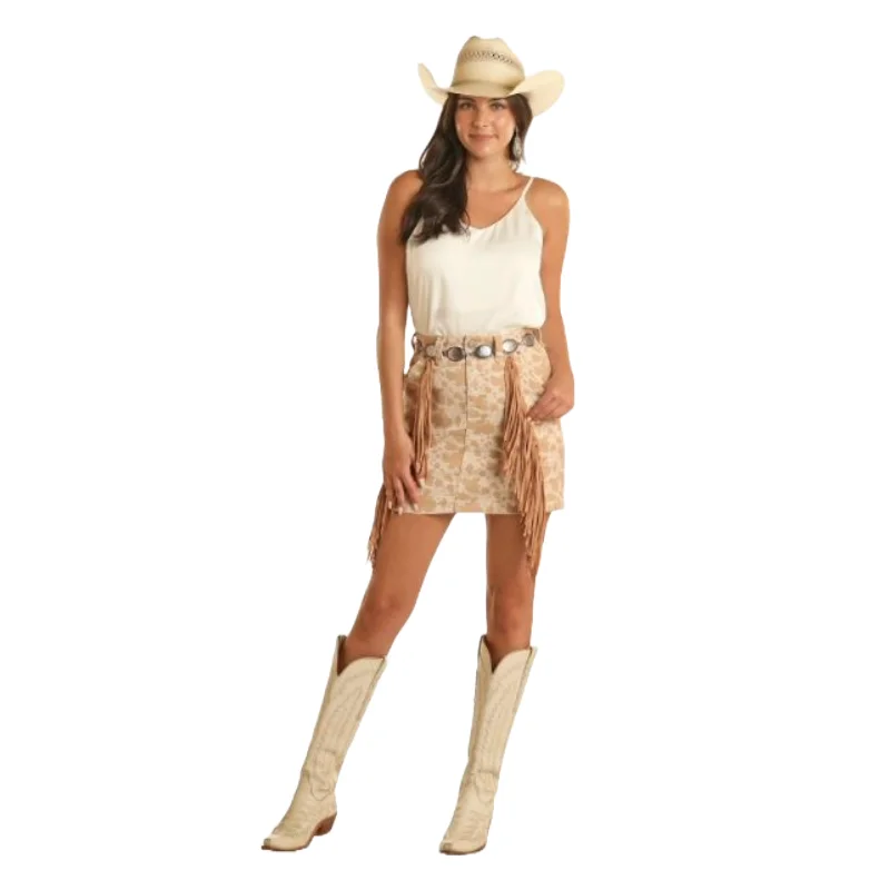 Rock & Roll Denim Ladies Fringe Cowhide Natural Skirt BW69D04501 tulle skirt dreamy