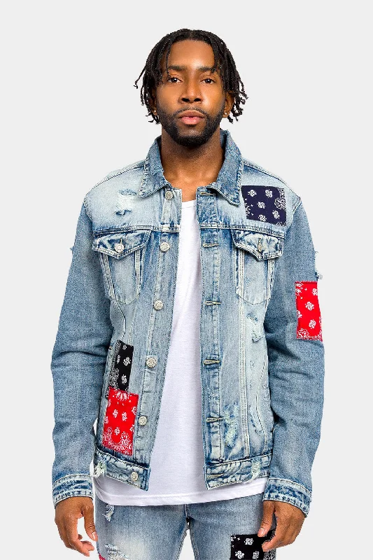 Bandana Paisley Patch Denim Jacket Print Jacket Jacquard Jacket Embroidered Jacket