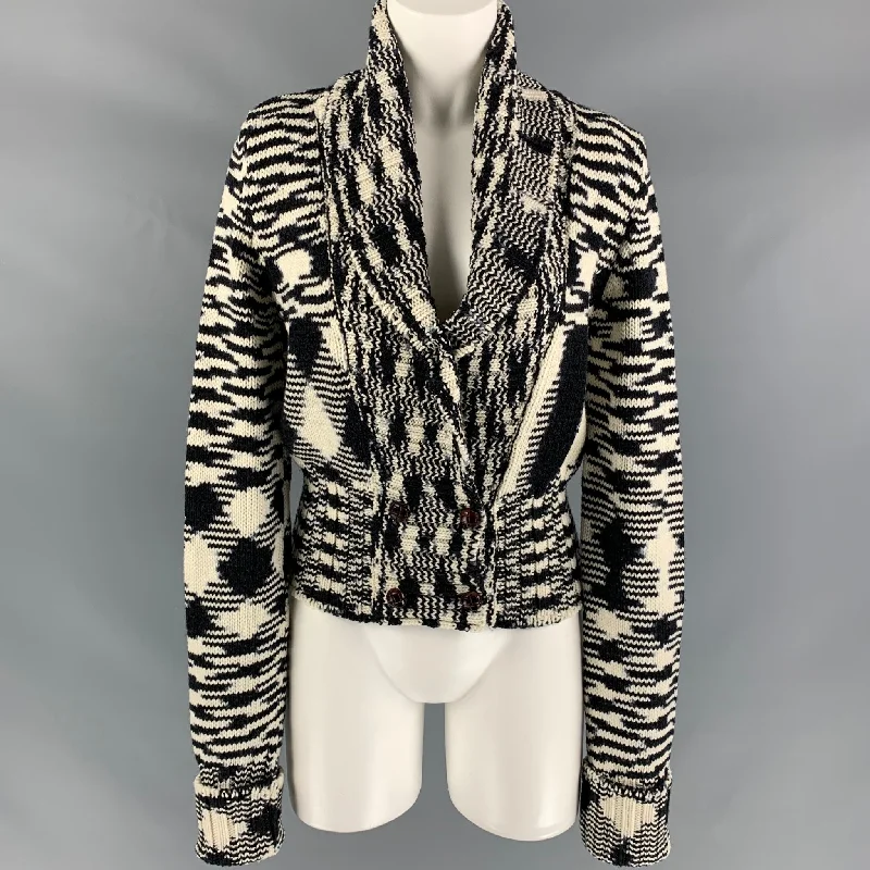 MISSONI Size 6 Black & White Wool Knitted Jacket (Outdoor) Striped Jacket Polka Dot Jacket Floral Jacket MISSONI Size 6 Black & White Wool Knitted Jacket (Outdoor) Striped Jacket Polka Dot Jacket Floral Jacket