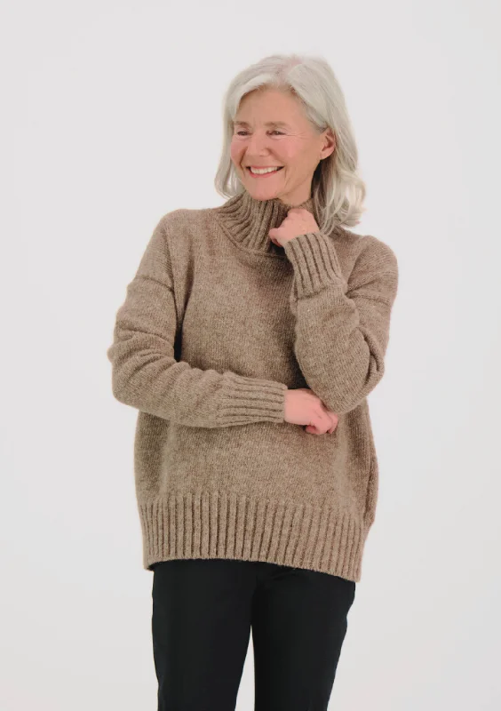 Minna Funnel Neck Sweater Beige Print Jacquard Patchwork