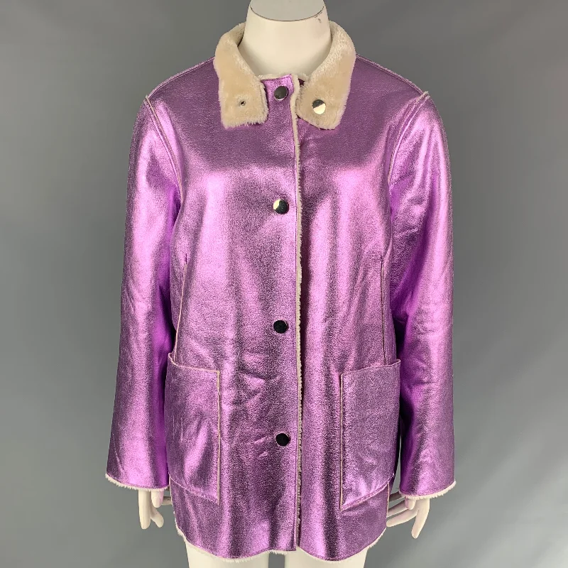 OPENING CEREMONY Size 10 Lavender Metallic Polyester Faux Fur Reversible Jacket Toggled Jacket Drawstring Jacket Belted Jacket OPENING CEREMONY Size 10 Lavender Metallic Polyester Faux Fur Reversible Jacket Toggled Jacket Drawstring Jacket Belted Jacket
