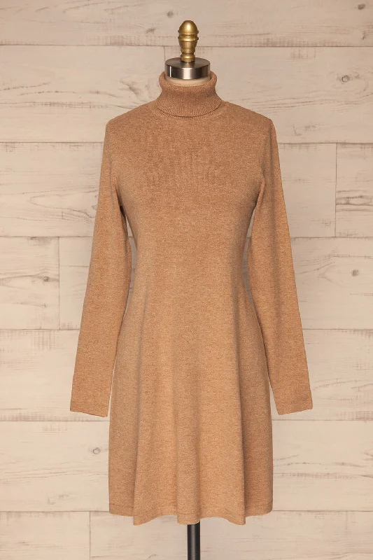 Orphne Camel | Beige Sweater Dress Handmade Hand-knitted Hand-woven