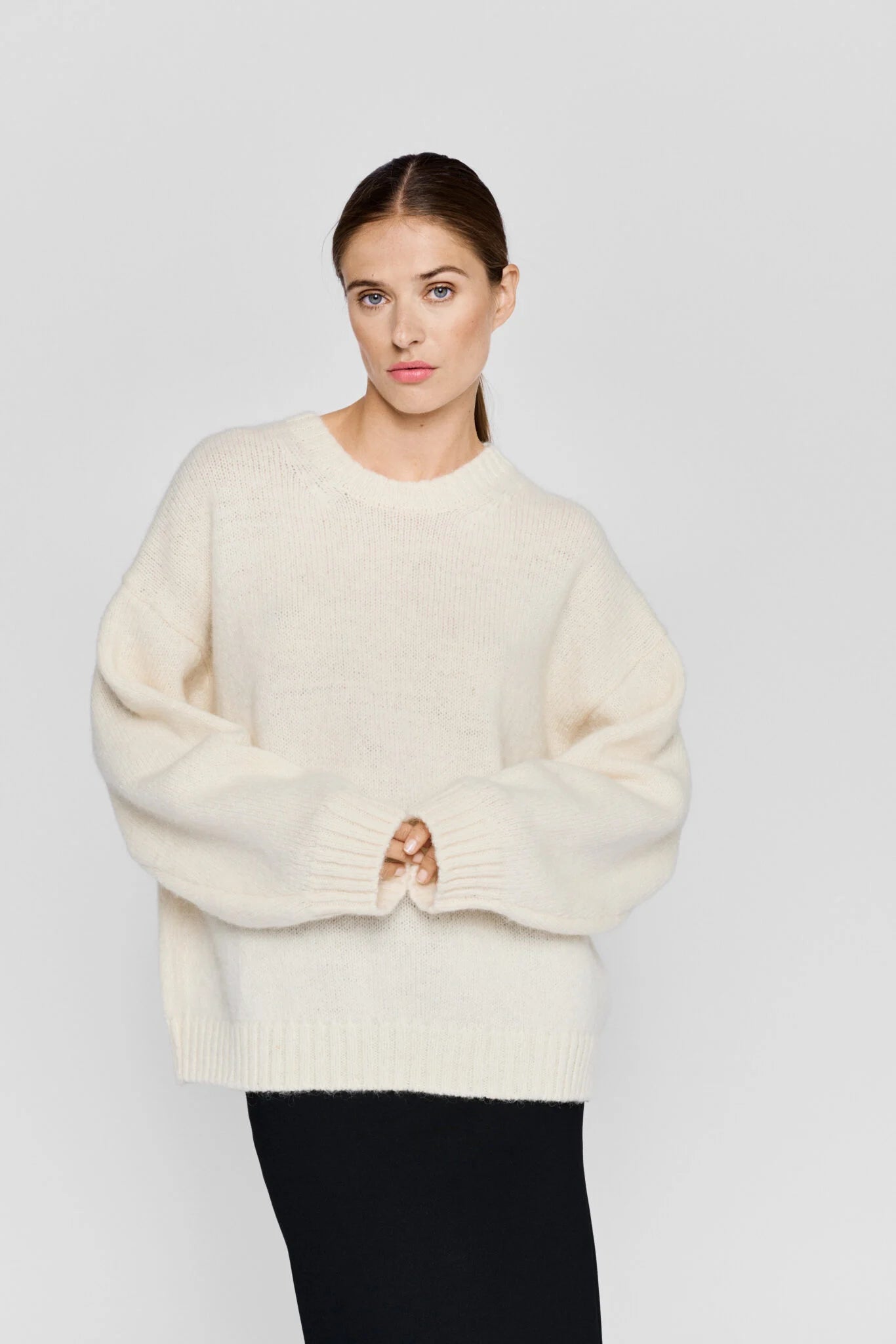 Ire Knitted Sweater Ivory Real Fur Shearling Chenille