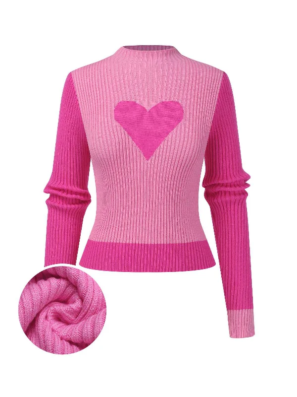 1950s Heart Knitted Patchwork Sweater Spandex Rayon Corduroy