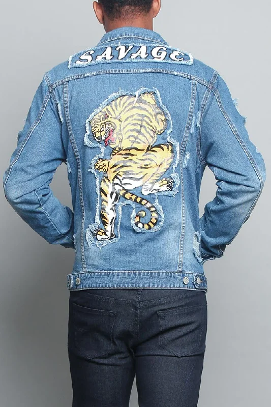 Savage Tiger Denim Jacket Fitted Jacket Loose Jacket Oversized Jacket