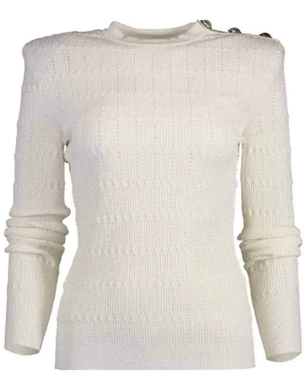 Three Button Open Knit Sweater Chenille Fabric Brocade Fabric Lace Fabric