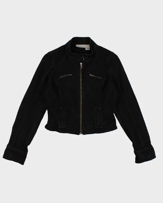 Y2K 00s DKNY Jeans Fitted Black Denim Jacket - XS/S Ribbed Jacket Pleated Jacket Ruffled Jacket Y2K 00s DKNY Jeans Fitted Black Denim Jacket - XS/S Ribbed Jacket Pleated Jacket Ruffled Jacket