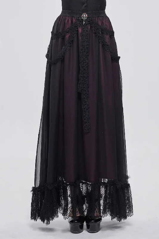 Blooddrop Layered Lace Maxi Skirt chiffon skirt flowing