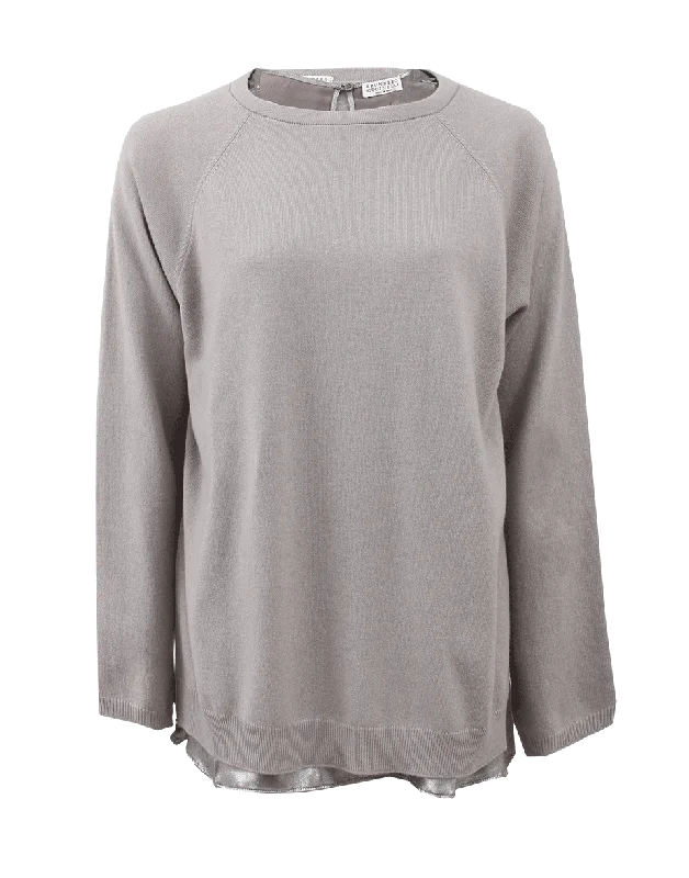 Raglan Sweater With Lame Tank Mesh Fabric Canvas Fabric Denim Fabric