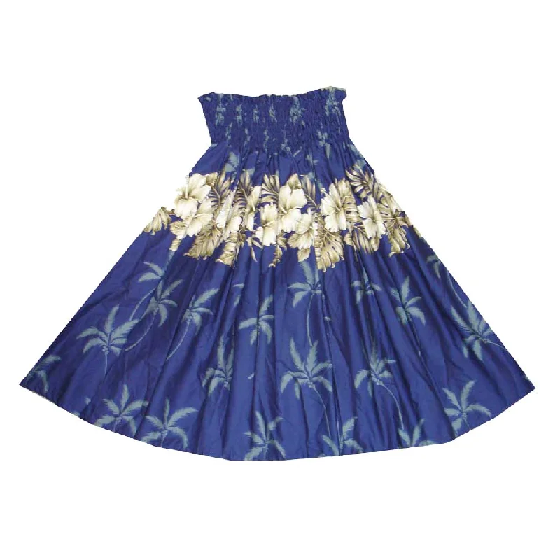 Vintage Hibiscus Navy blue Hula Skirt Made in Hawaii chiffon skirt airy