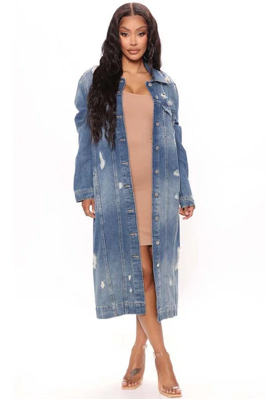 SEXY DENIM JACKET DRESS Cotton Fabric Linen Fabric Terry Fabric