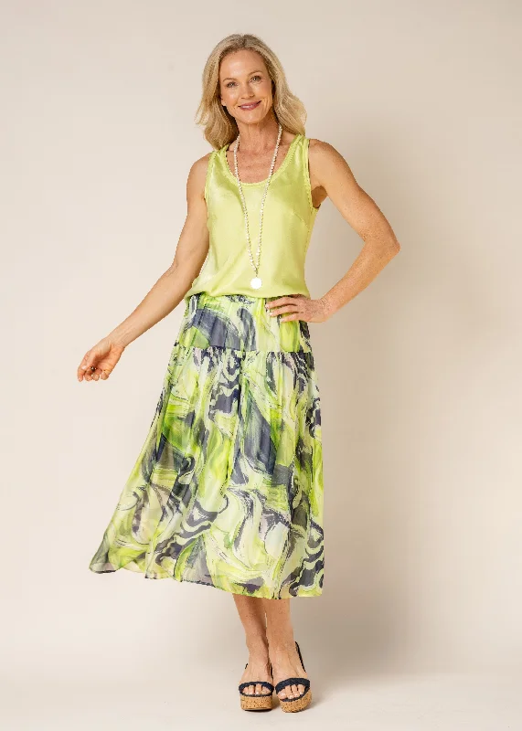 Dundi Silk Skirt in Lime Splice corduroy skirt durable