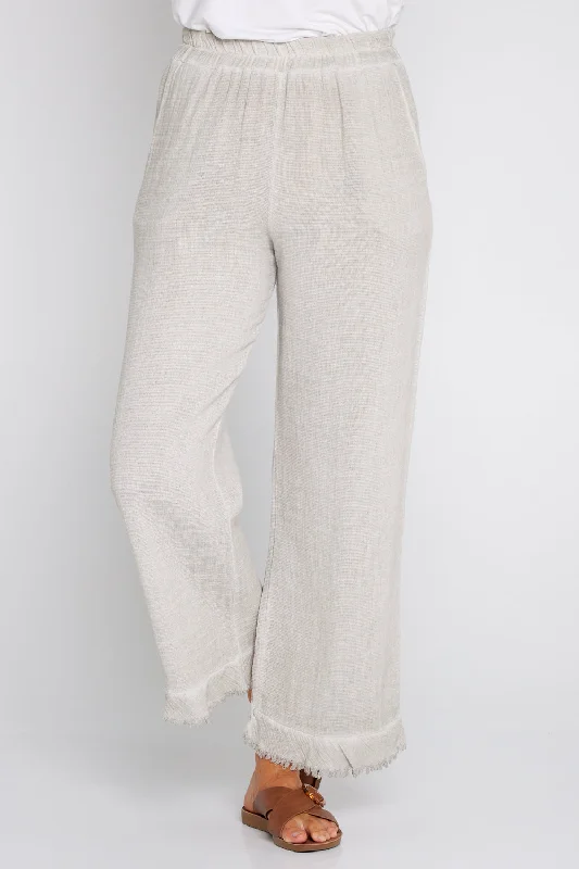 Falla Linen & Cotton Pants - Beige Trendy Wide-Leg Pants