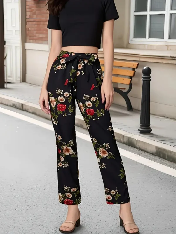 Tied Floral Straight Pants Classic Cropped Pants