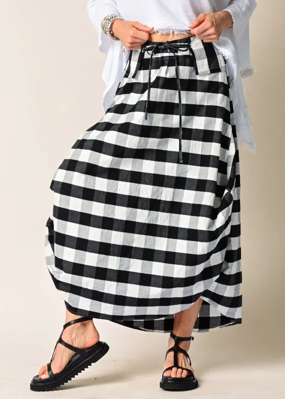 Ada Cotton Skirt in Onyx Check corduroy skirt textured